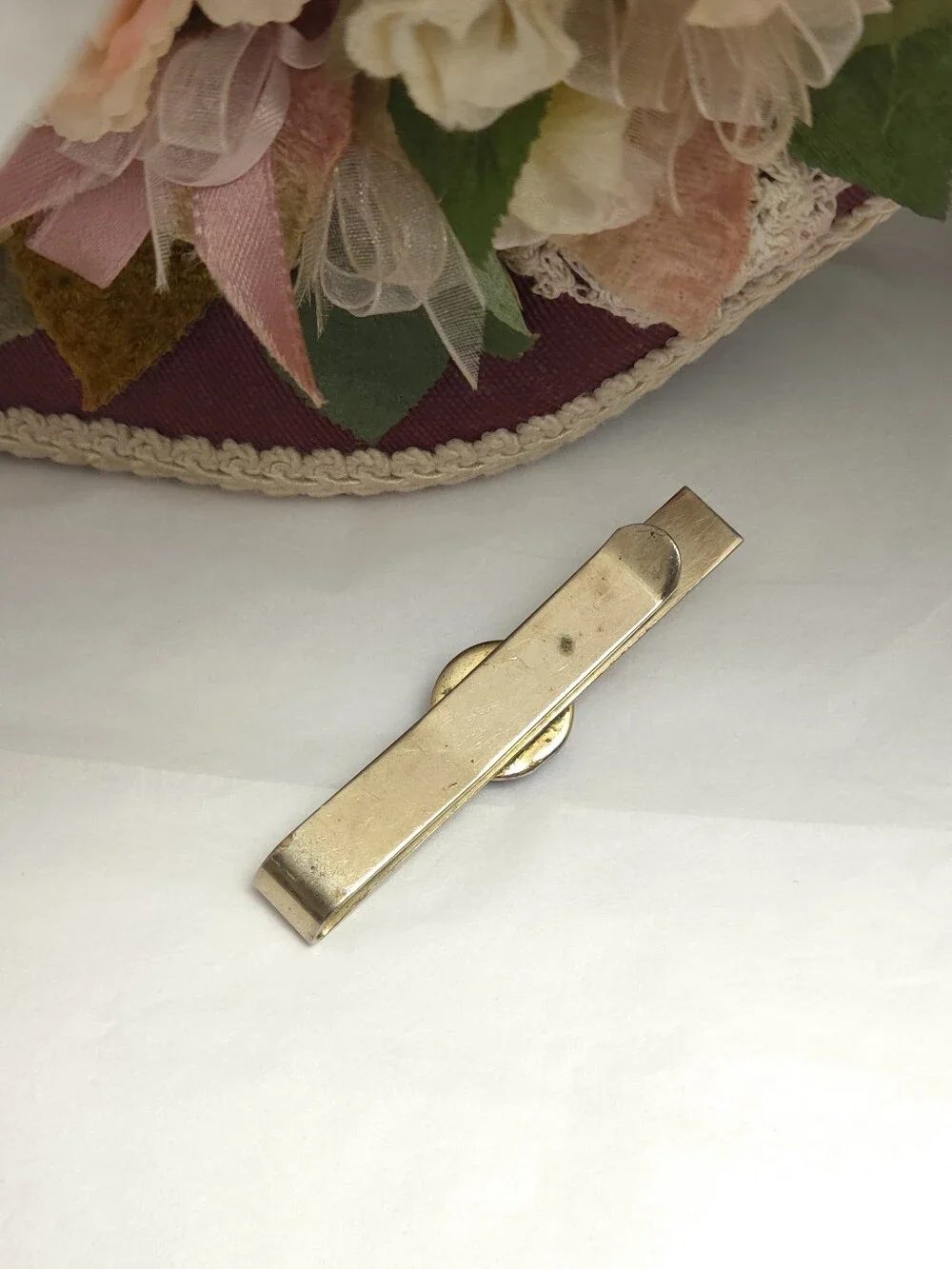 Vintage Gold Plated Cobalt Blue Glass Cabochon Tie Bar Clip or Money Clip